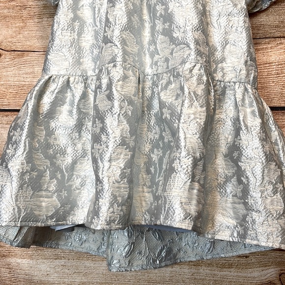 Puff Sleeve Jacquard Silver Blue Dress - Picture 7 of 13